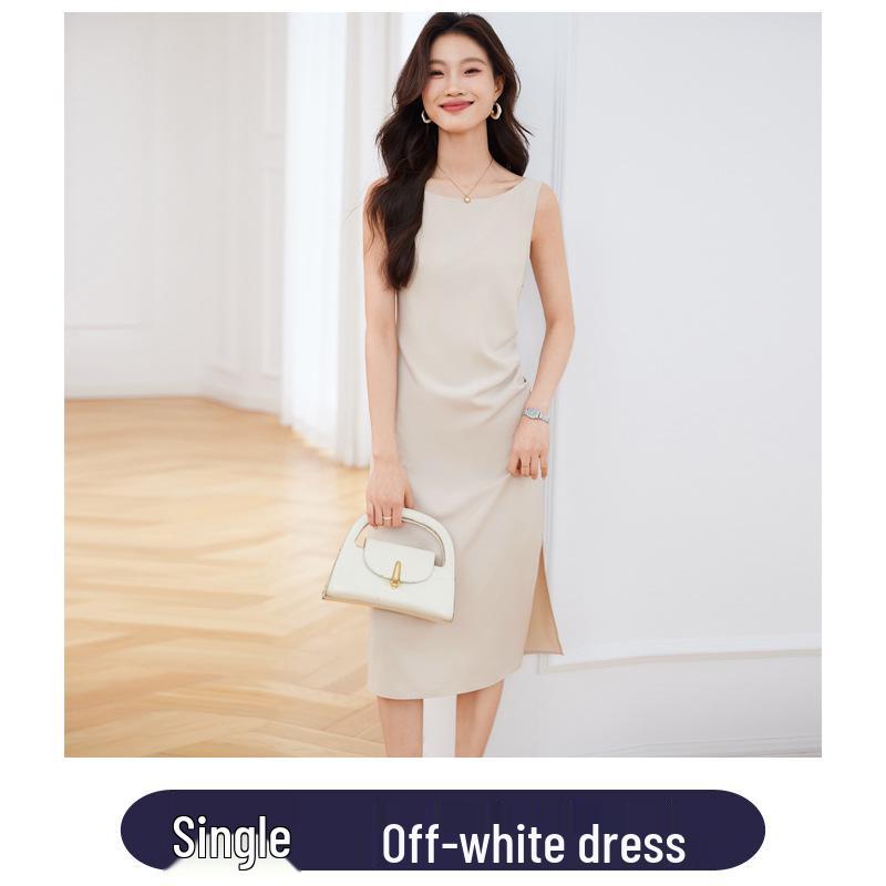 

Burgundy Sleeveless Pleated Bodycon Dress - French Minimalist Slim-Fit Design XXL