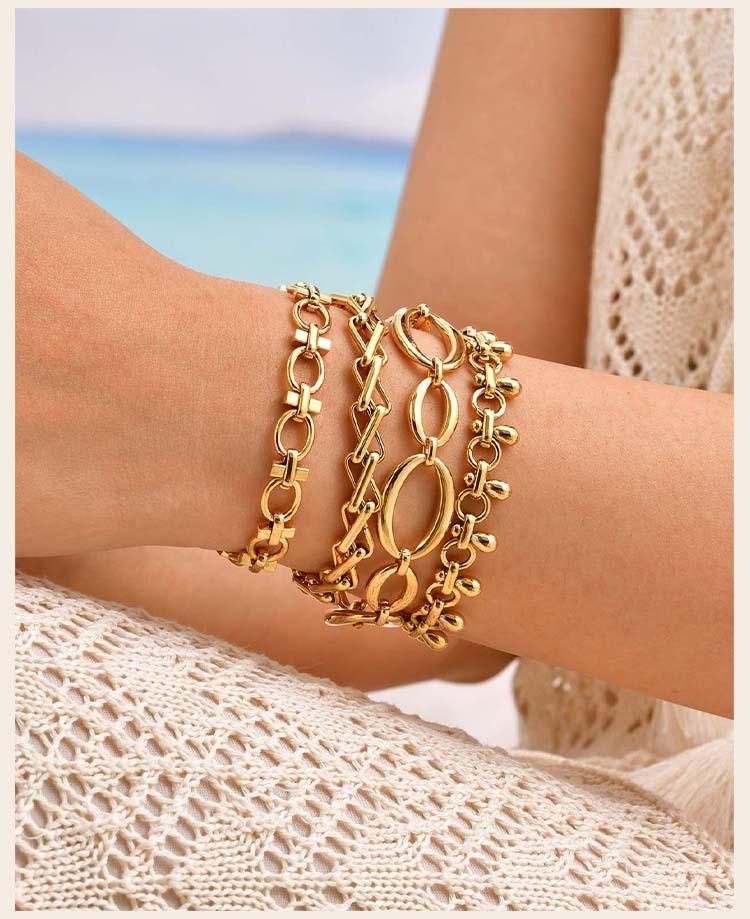 316L Stainless Steel Chunky Chain Bracelet for Women, 18k Gold Plated Waterproof Stackable Jewelry