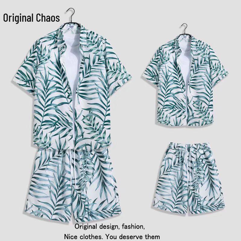 Hawaiian Floral Beach Resort Unisex Two-Piece Set: Loose Short Sleeve Shirt & Shorts
