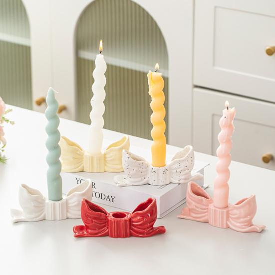 Ceramic Bow Candle Holder Taper Candle Stand Candlestick Table Centerpiece Holiday Party