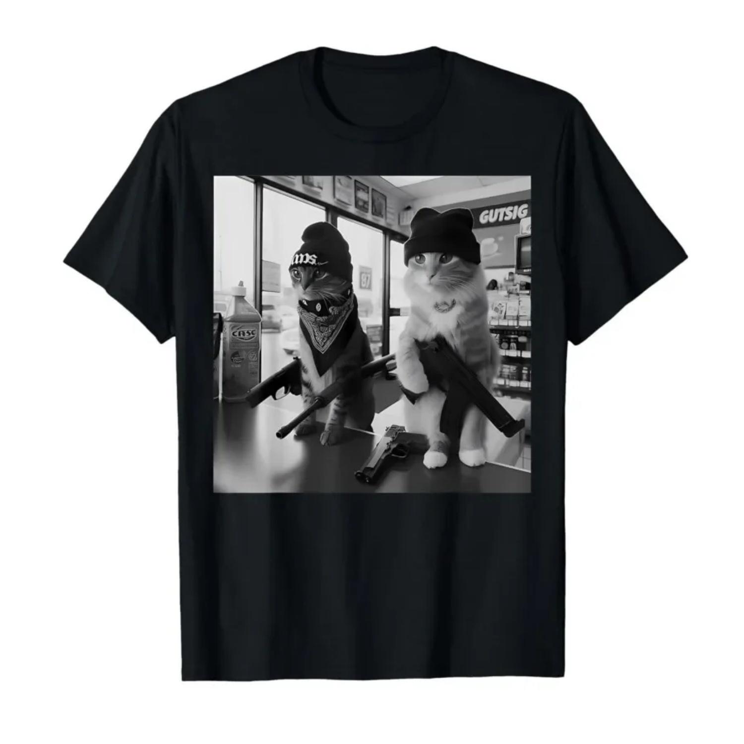 

Gangster Cats Street Funny T-shirt Cat Novelty Printed Design Women Short Sleeves T-Shirt Comfortable Soft Casual Clothing S чёрный