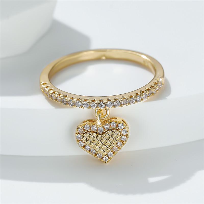 Cute Female Crystal Heart Pendant Ring Trendy Gold  Color Engagement Jewelry Charm Zircon Stone Wedding Rings For Women