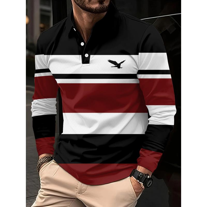 Herren-Polohemd mit langen Ärmeln und Streifen für den ganzen Winter, atmungsaktives Freizeit-Oberteil, schmal und figurbetont, schnelltrocknender Kragen, klassisches Polohemd