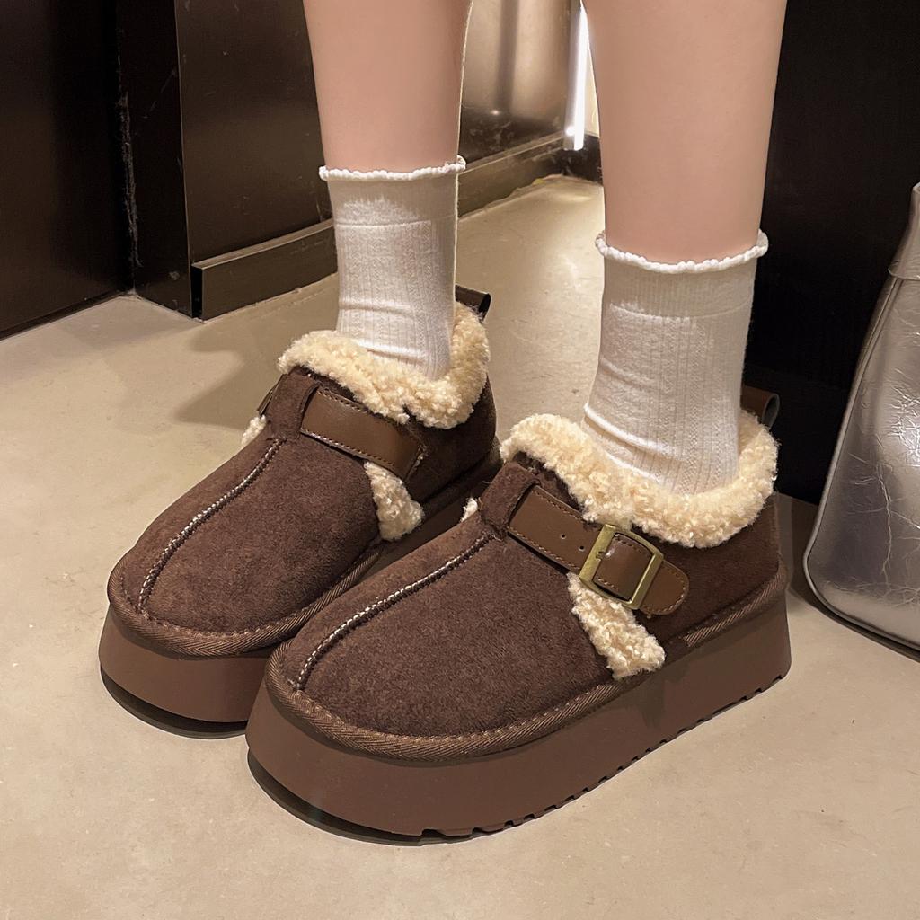 Women's Thick Bottom Belt Buckle Hairy Mouth Fashion Winter Lightweight Warm Anti Cold Snow Boots Non-slip Casual Sneakers Cotton Boots
