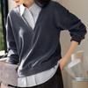 Navava Women Casual Layered Two In One Collar Long Sleeve Sweatshirt Nt3171