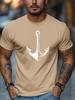Unisex Navy Crew Neck Tee White Vintage Line Anchor Silhouette Nautical Ocean Sailor Minimal Sea Theme Soft Cotton Male Casual Tops