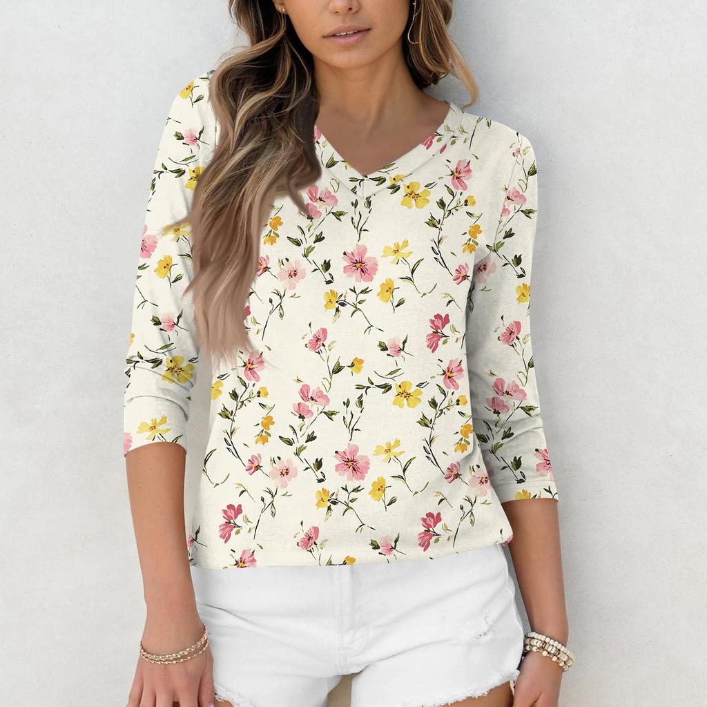 3/4 Sleeve Shirts For Women Cute Print Graphic Tees Blouses Casual Plus Size Basic Tops Pullover