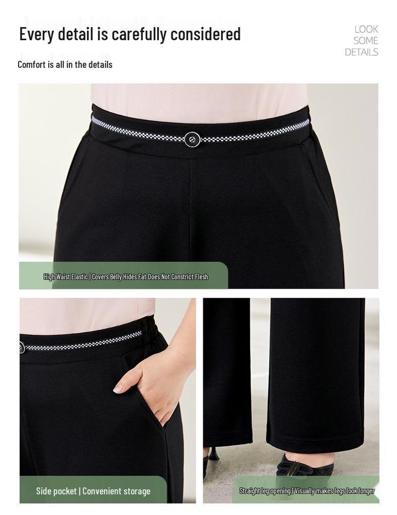 Plus Size High-Waist Slimming Chain Suit Pants for Women, 2026 Spring Collection - Drape Design, Conceal Flesh, Straight Leg Fit