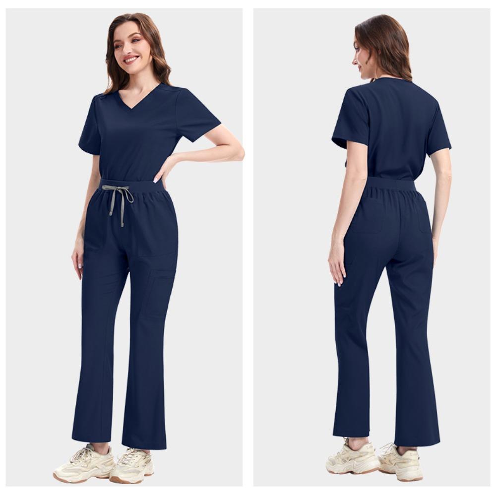 Running Suit Unisex V-Neck Scrubs Set Breathable Workwear for Doctor Nurse Salon