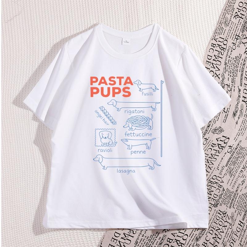 T-shirt Pasta Pups Donna Unisex Divertente Dachshund Magliette Cibo Italiano Manica Corta T-shirt Casual Girocollo Manica Corta