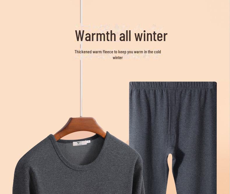Septwolves Men's Velvet Thick Thermal Underwear Set, Autumn/Winter, Round Neck, Cold-Proof.