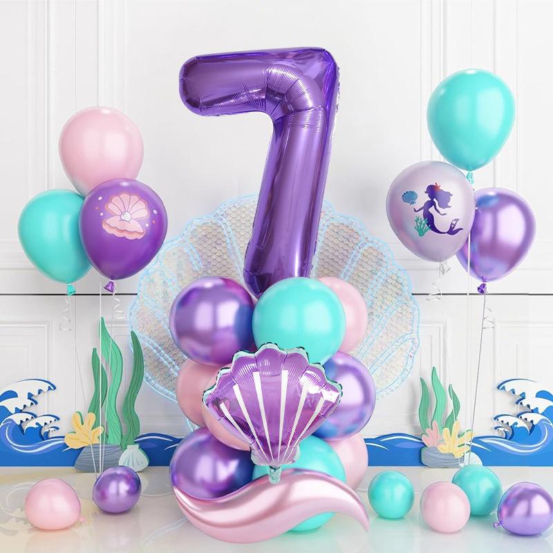 Mermaid Theme Balloon Set Printed Latex Balloon Birthday Party Scene Decoration Photo Props