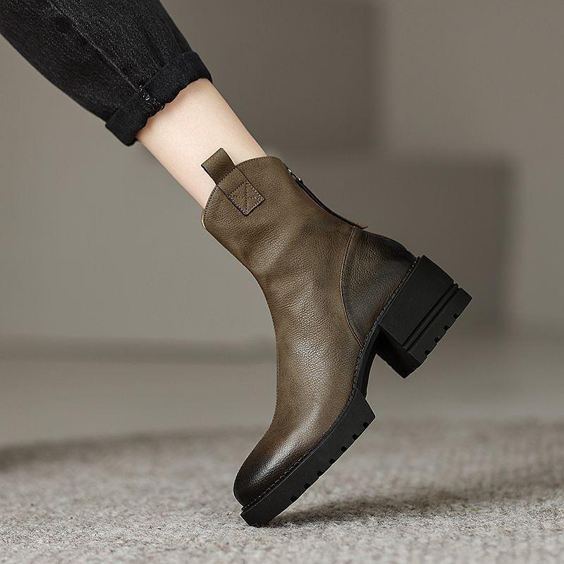 Woman Short Shoes Fur Chelsea Elegant with Medium Heels Booties Black Ankle Boots for Women Leather Winter 2024 New In Hot Chic