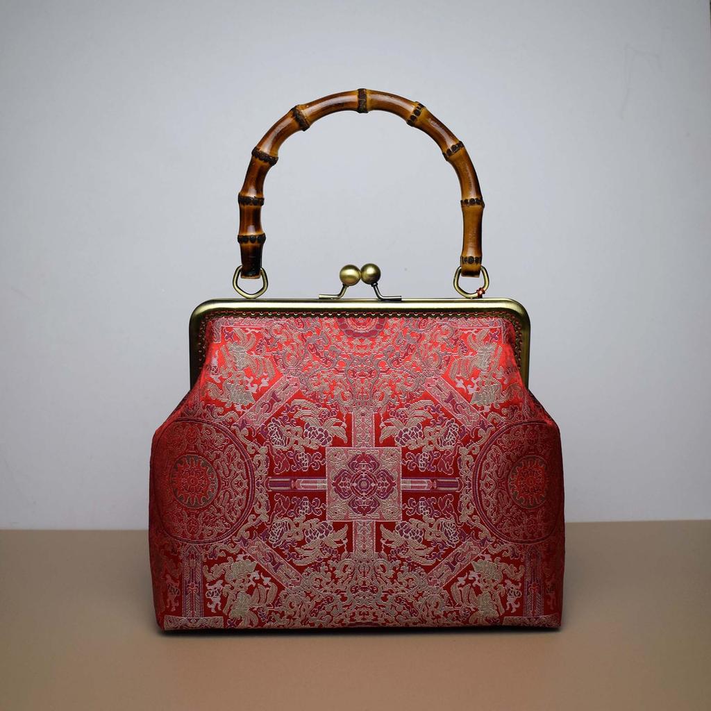 Handmade gold bag bamboo handle brocade cheongsam mouth gold bag handbag