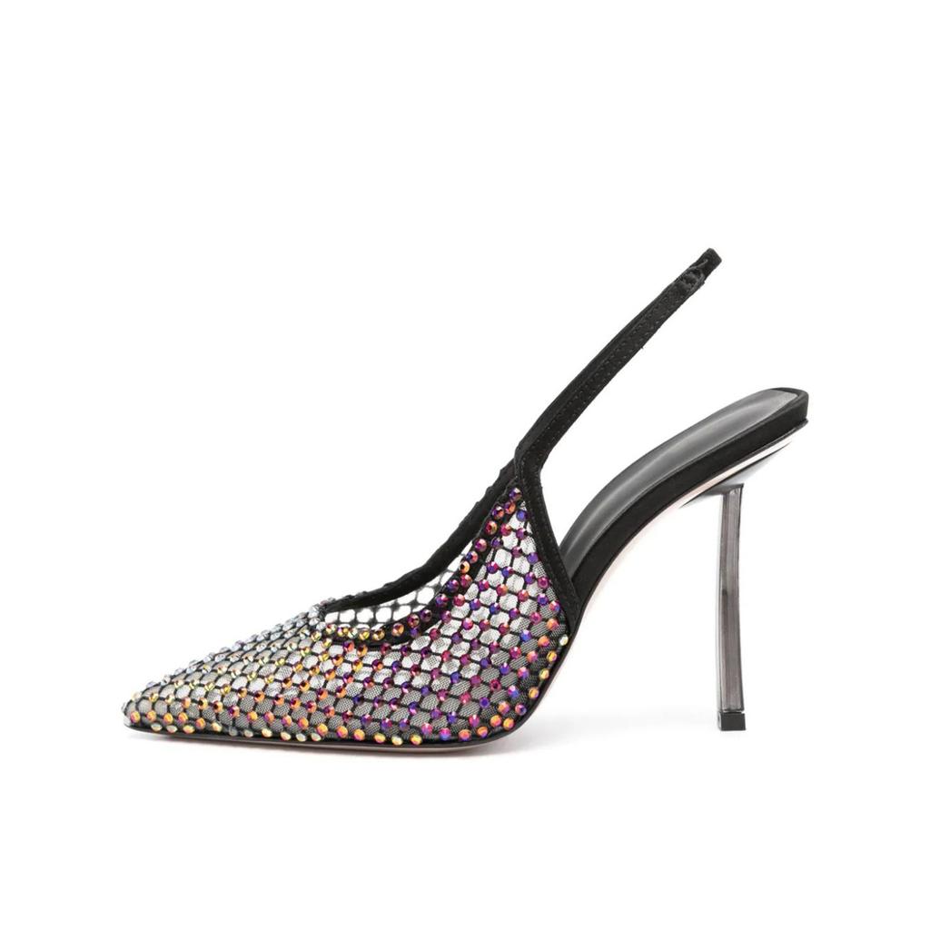 Fashion New Water Diamond Mesh Pointed Hollow Transparent Sandals 2024 Summer Women's French Spicy Girls High Heel Nude Shoes Size 43