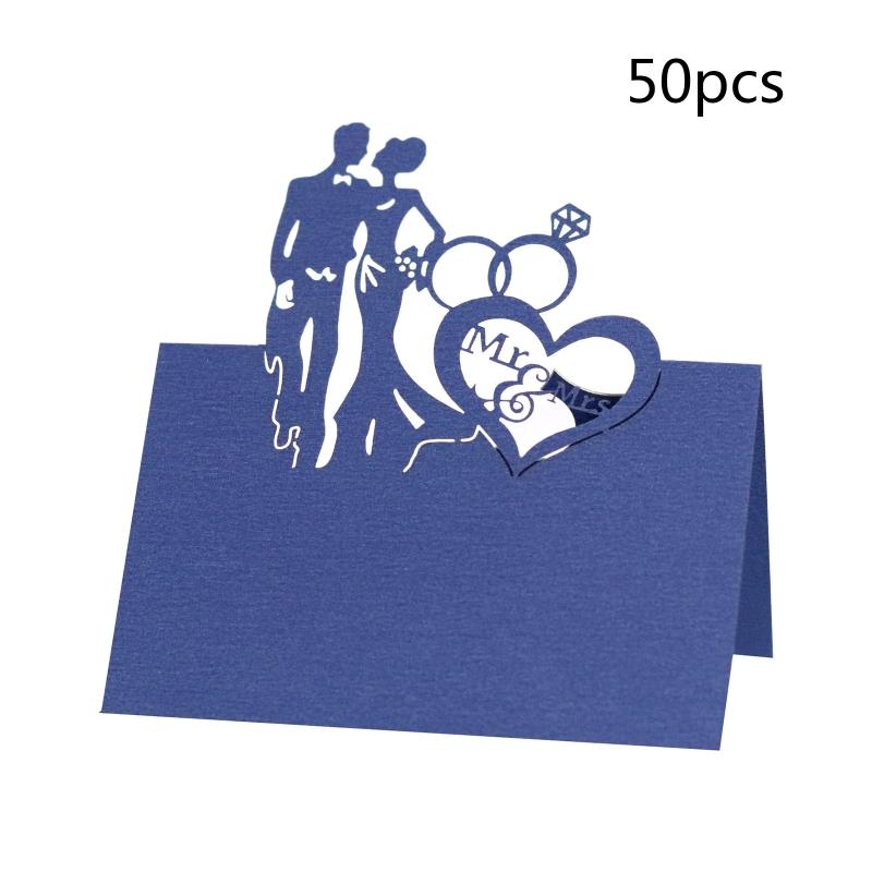 50 Pcs/set Cards MR MRS Style Wedding La-ser Cut Decor Table Cards Place Setting Name Card for Wedding Engagement Party