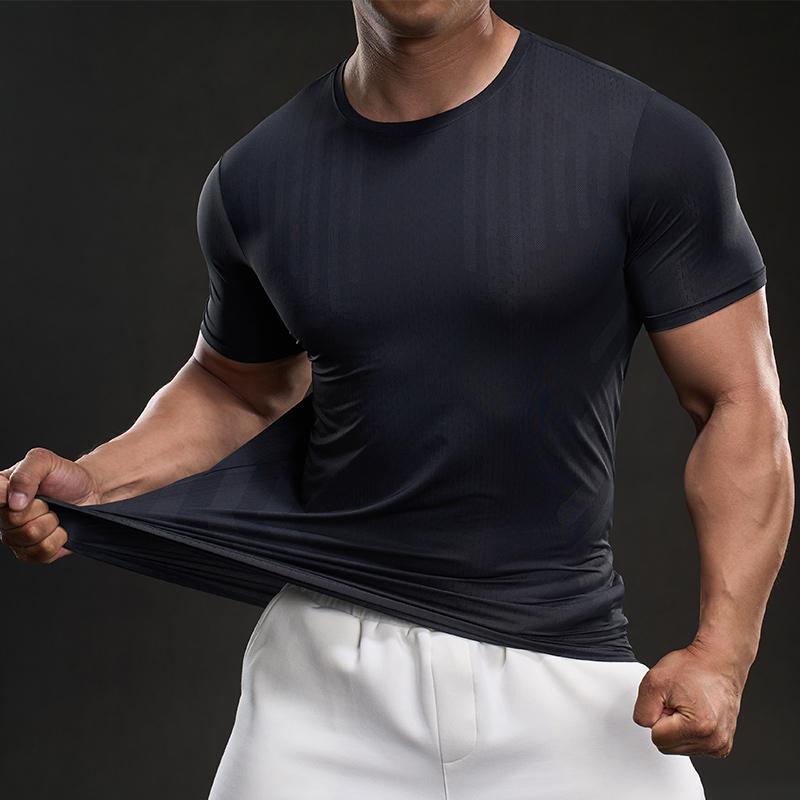 58883 Summer 2025 American Casual Short-sleeved Fashion Sports Slim Elastic Fitness Outdoor Round Neck T-shirt Men