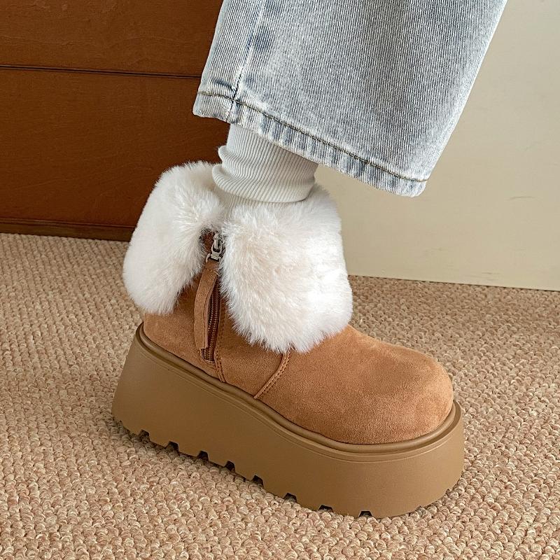 Fashion Winter Fashion Platform Thick Sole Women Fur Snow Boots Outdoor Comfort Warm Cotton Short Botas Para Mujer