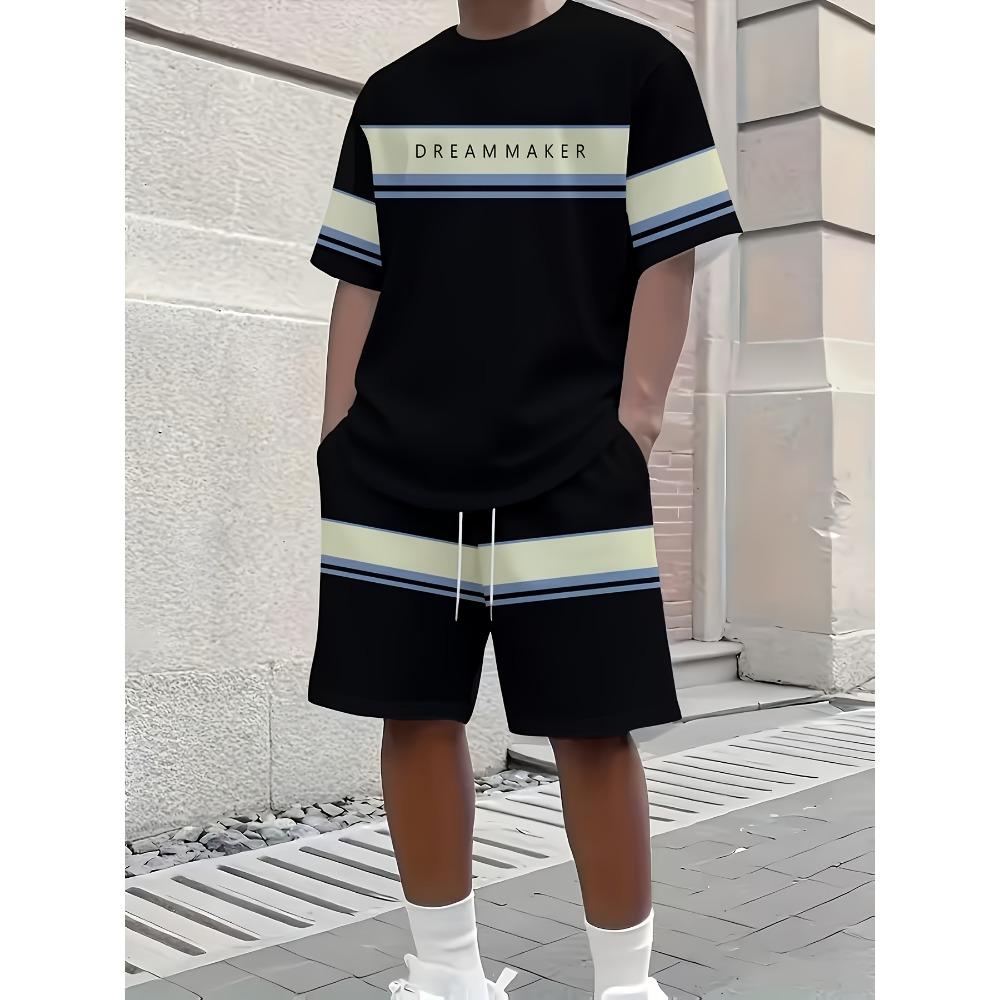 Men s set with digital printing, casual sports and fashion, 3D printing set 2XS