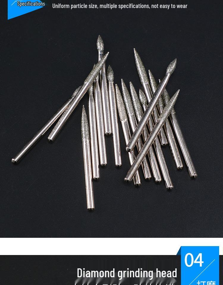 Legierung Jadeschnitzwerkzeug: Schleifnadel mit Diamantbesatz, zylindrisch & spitz, 3 mm