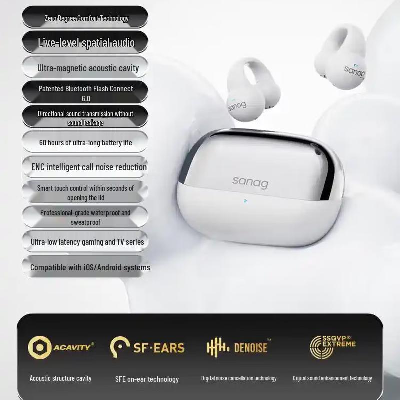 

SANAG S2S Spatial Audio Open-Ear Clip Bluetooth Earbuds