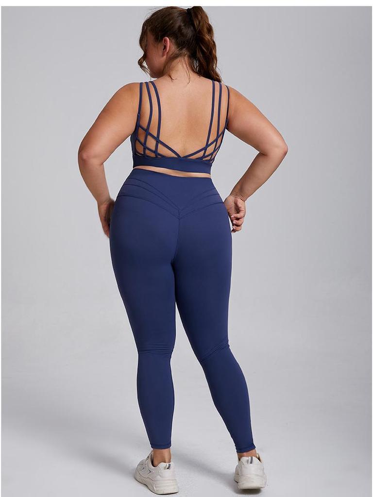 Plus Size High Elastic Yoga Suit: Women's Brushed Nude Feel Set with Shockproof Sportswear