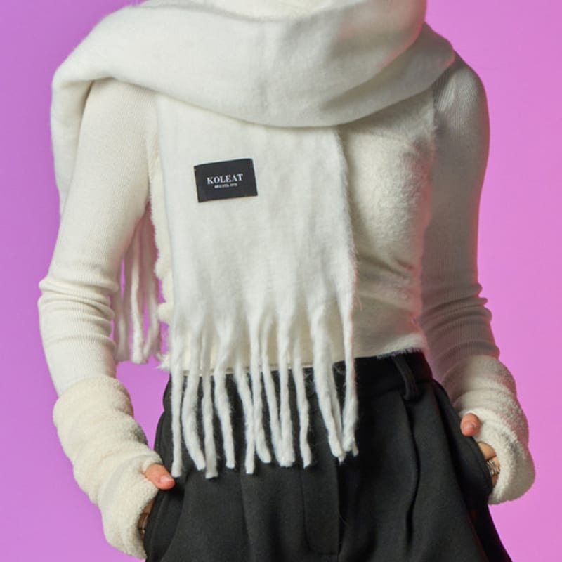 KOLEAT [Unisex] Winter Heat Double-Sided Insulated Plain Scarf [White]