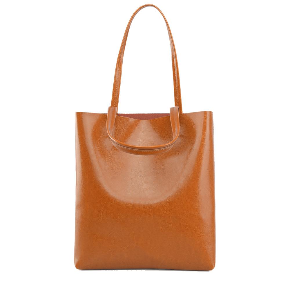 Single Shoulder Bag, New Oil Wax Leather Women's Bag, Simple and Large Capacity Tote Bag, Fashionable Commuting Bucket Bag
