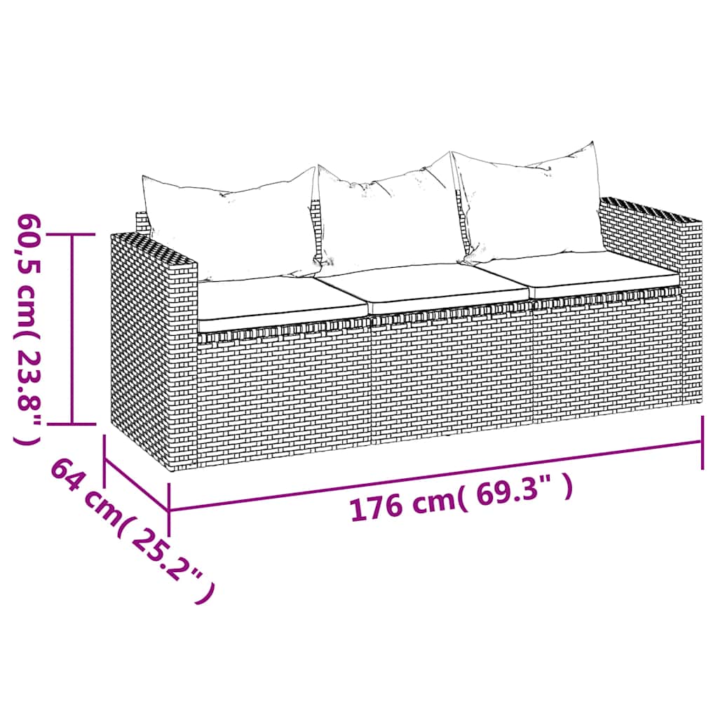 Vidaxl 3-Osobowa Sofa Ogrodowa Z Poduszkami, Brązowa, Polirattan