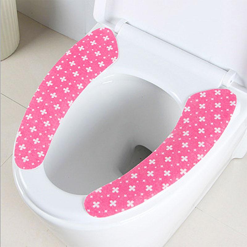 Silicone World 1 Pair Reusable Warm Toilet Seat Filling Washable Bathroom Mat Seat Cover Thick Cartoon Sticky Toilet Cushion