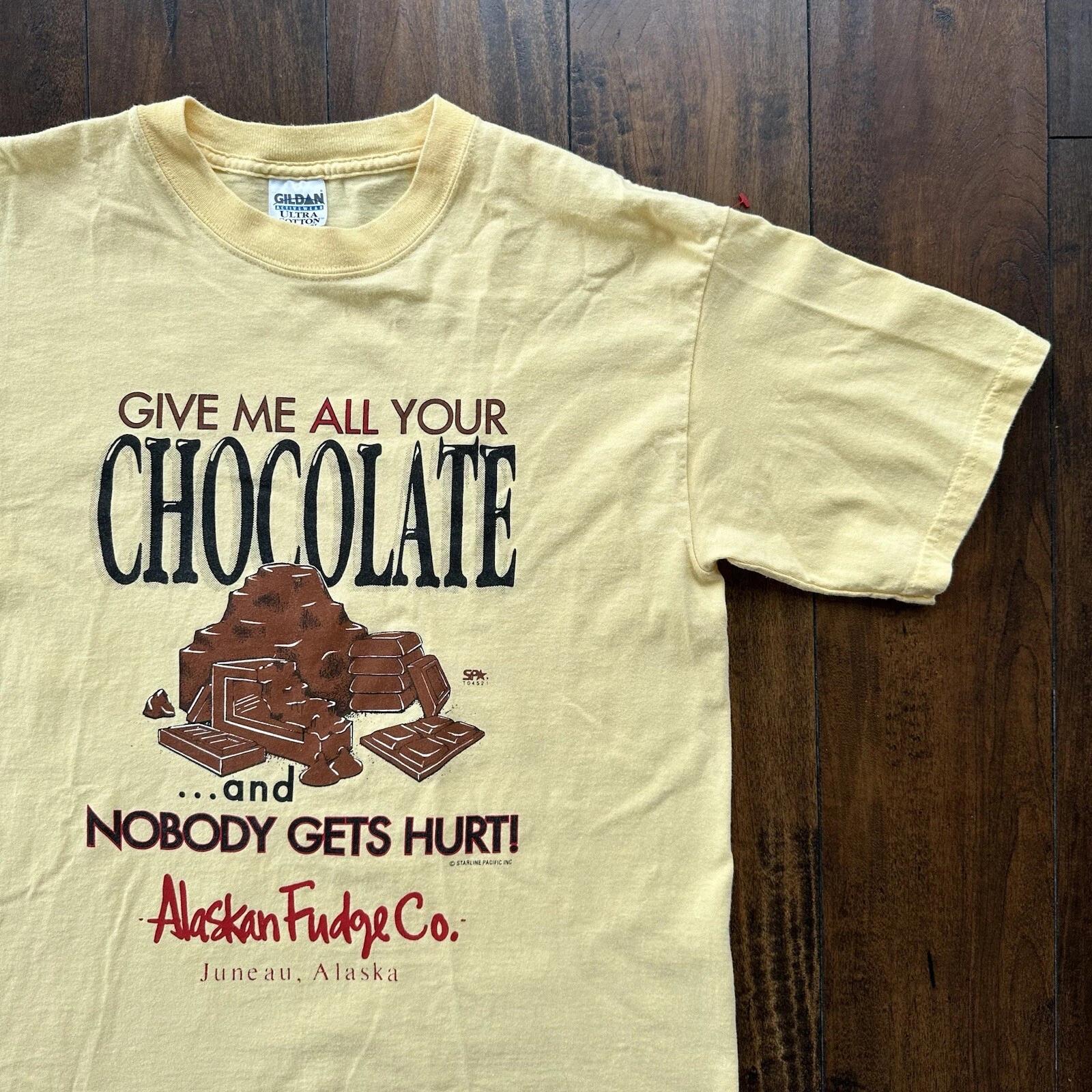 Chocolate Vintage T Shirt Y2K Funny Love Food Snack Quote Humor Alaska Fudge Yum M