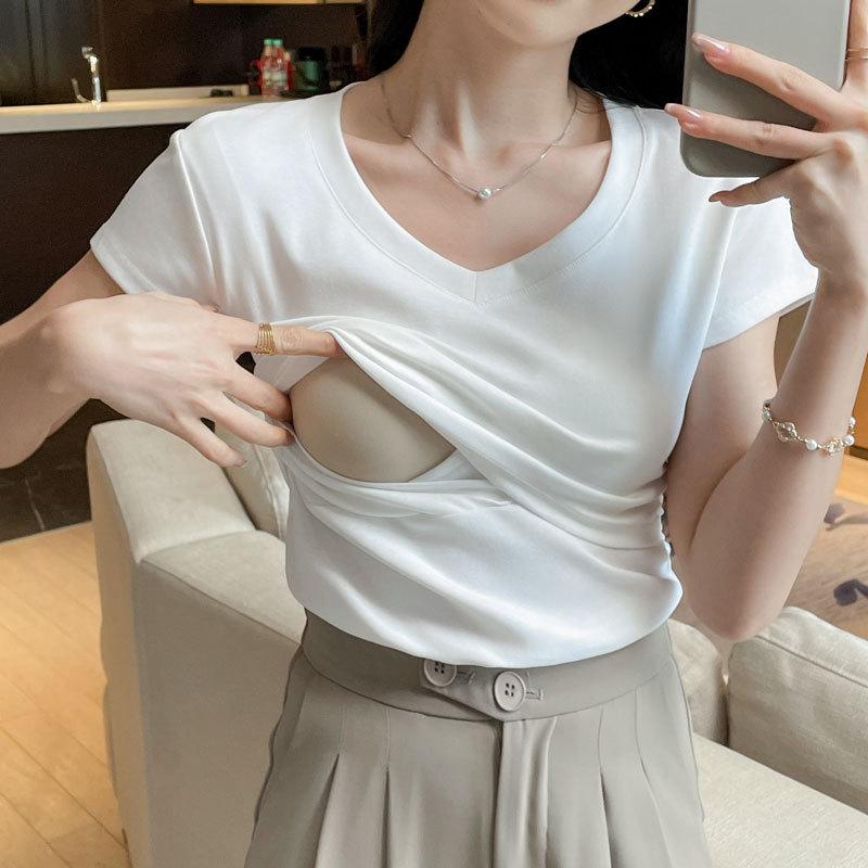 

Summer Cotton Nursing V-Neck T-shirt for Postpartum Moms 2XL