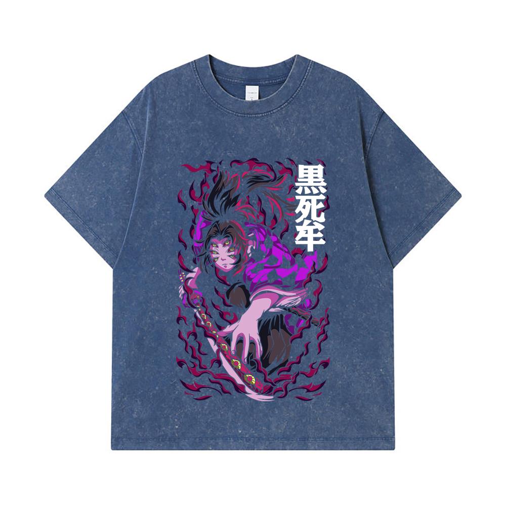 275 GSM Washed T-shirts 100% Cotton Demon Slayer V83 Kokushibo Print Unisex Heavy Cotton T Shirt