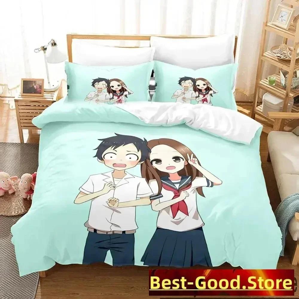Teasing Master Takagi-San Bedding Set Printed With Pillowcase Bed Duvet Cover Soft Queen King Size Bedclothes Home Boys Adult