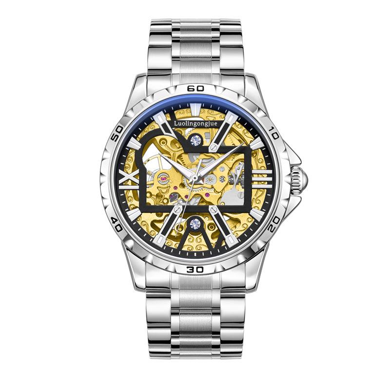 New Luxury Skeleton Automatic Mechanical Watch for Men Luminous Hands Stainless Steel Strap Retro Business Watches