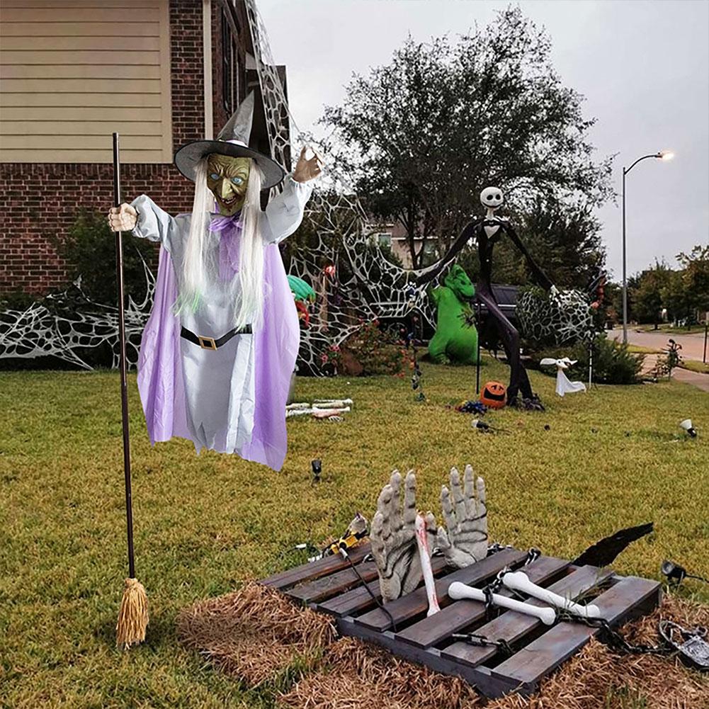 Halloweenská létající čarodějnice dekorace venkovní horor strašidelná létající čarodějnice se zvuky světly zahradní strašidelný dům dekorace rekvizita