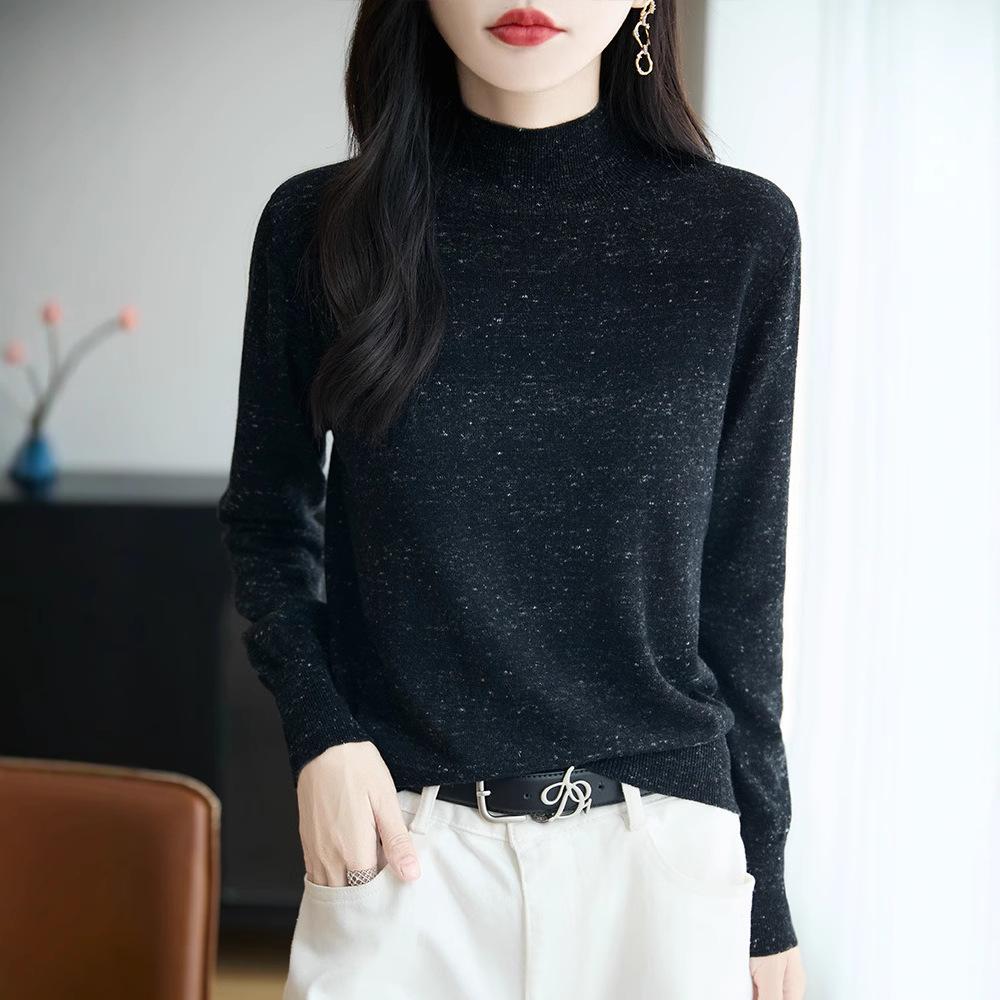 Soft and Soft Base Knitted Sweater for Autumn and Winter New Semi-high Neck Loose Inner Layer Sweater for Women