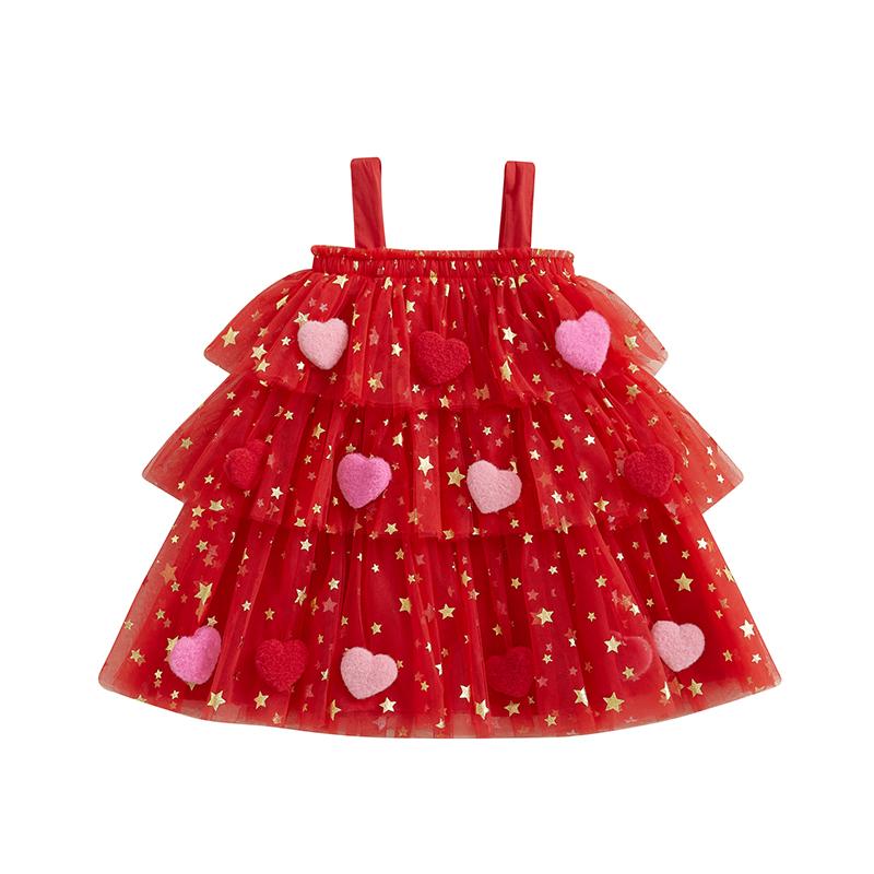 

Girls Dress Sweet Summer Kids Girl Heart Tulle Dress Princess Children Sleeveless Birthday Holiday Wear 80 красный