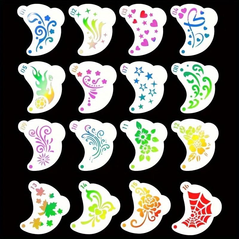 16Pcs Durable Pet Plastic Washable Template Reusable Face Painting Stencils With Assorted Floral Spiderweb Heart Designs