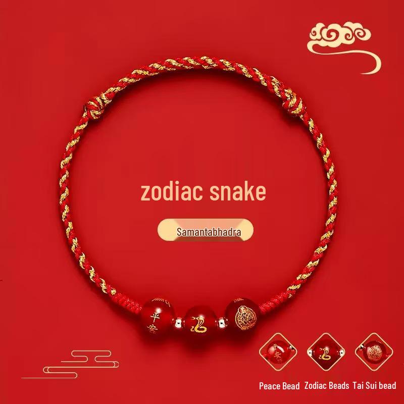 

Браслет з червоної нитки Рік Коня 2026 - Зодіакальний Змія Амулет захисту Тай Суй для жінок та чоловіків
