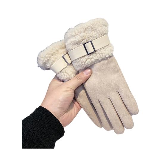 

Women s Faux Suede Gloves with Faux Fur Cuff Winter Warm Fleece Lined Touch Screen бежевый