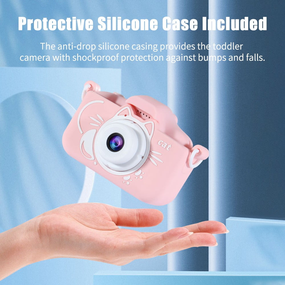 Kids Selfie Camera Christmas Birthday Gifts Girls Age 3-9 20MP Digital Cat Kitty Cameras Toddler Portable Toy 3 4 5 6 7 8 Year Old Girl 32GB SDCard
