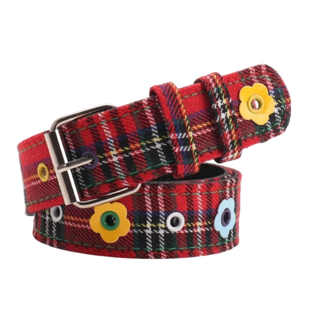 

Korean Style Red Plaid Waist Belt Y2k Women s Jeans Belt Fashion Dopamine Flower Belt Women Gifts