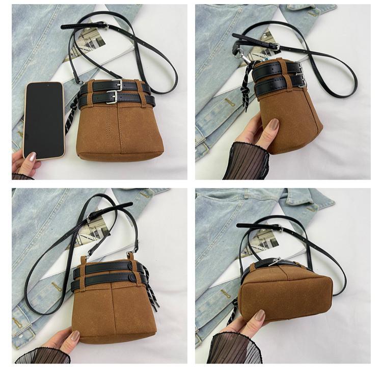 IELGY Hand-Carry Contrast Color Drawstring Bucket Bag Niche Retro Fashion One-Shoulder Messenger
