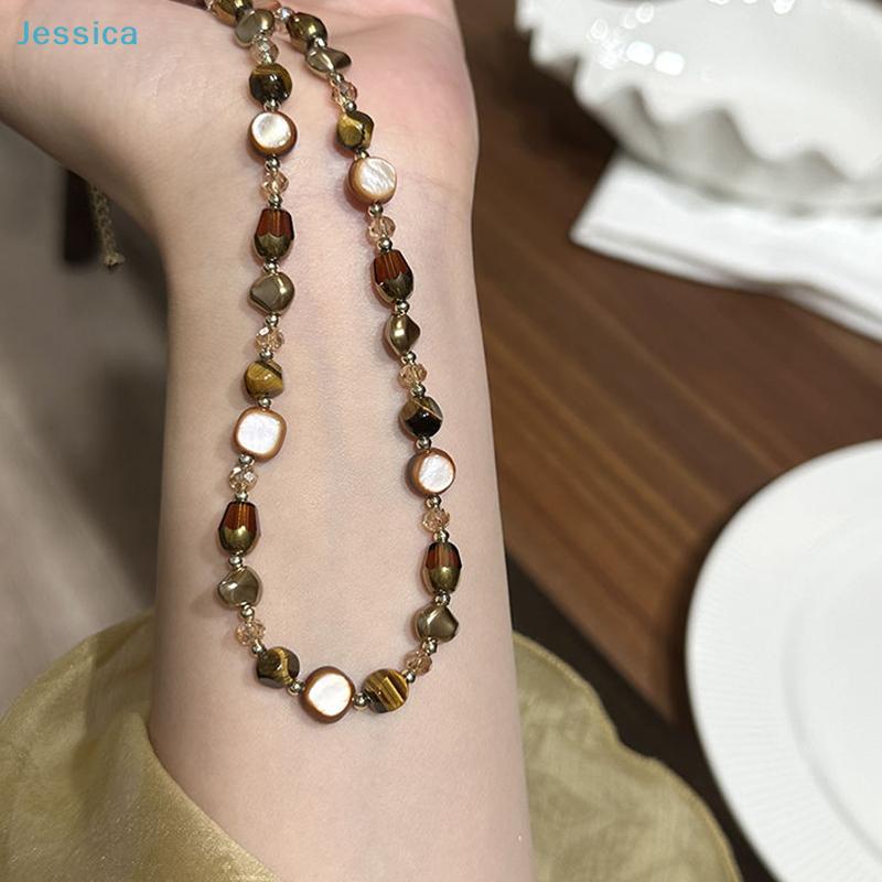 Tiger Eye Stone Choker Necklace – Boho Minimalist Beaded Collar Necklace for Women