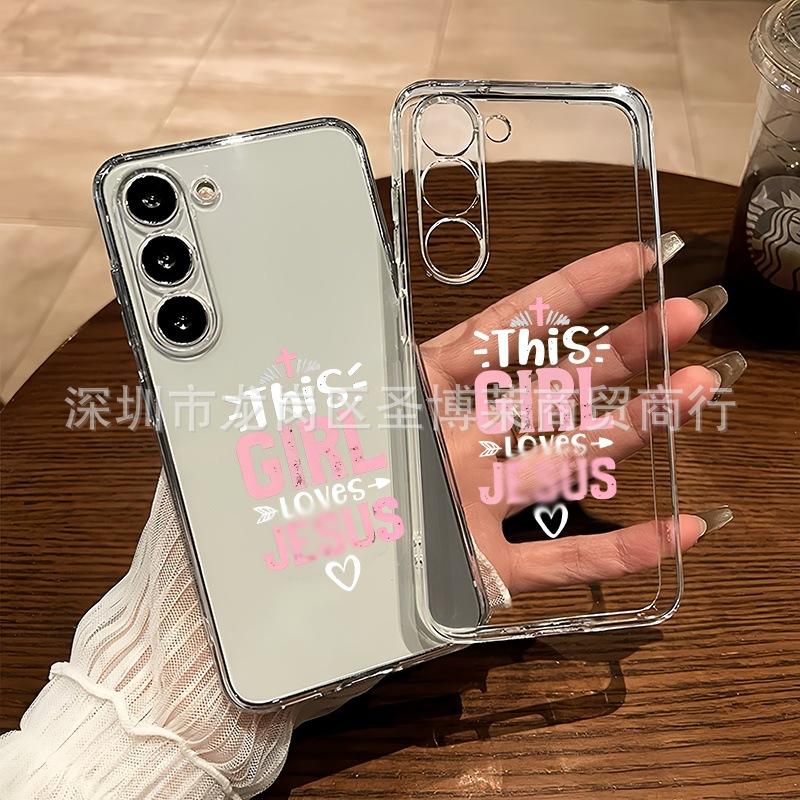 Pink English Suitable for Samsung S26ULTRA mobile phone case Galaxy S23 fine hole S25 transparent NOTE20 anti-drop