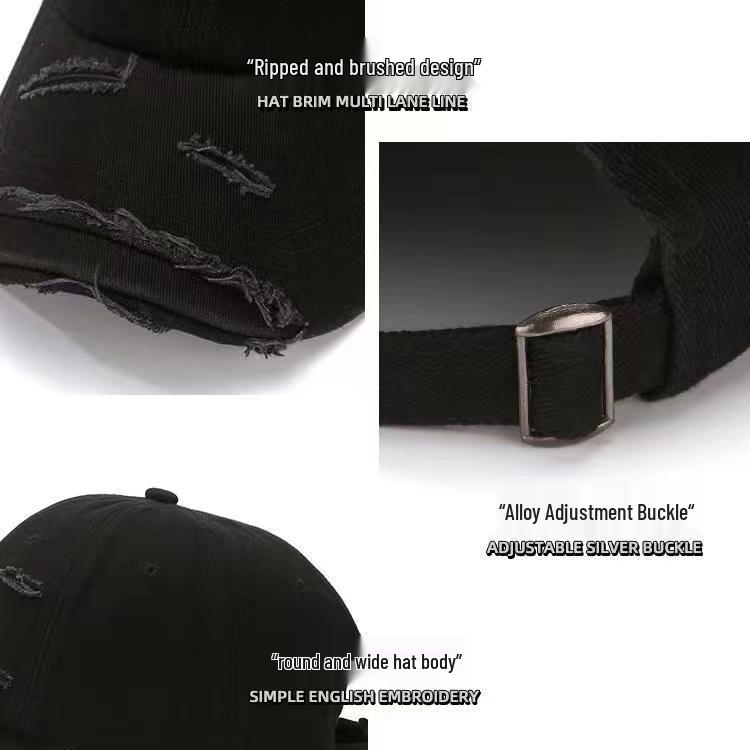 Vintage-Style Casual Baseball Cap with Distressed Details, Soft Top, Curved Brim, and Face-Revealing Duckbill Design