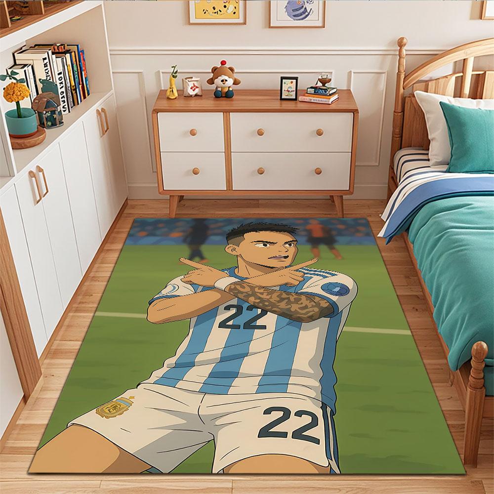 Soccer Player Celebration Anime Style Patterned carpet, suitable as a non slip play mat for the living room and bedroom sofa