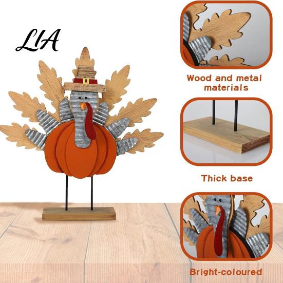 Thanksgiving Gift Souvenirs Turkey Decoration, Wooden Standing Ornament, Autumn Tabletop Rustic Pumpkin Crafts Centerpiece for Fall Harvest