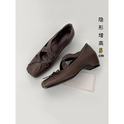 Schafsleder-Version~ Ballett-Damen-Schuhe mit innerer Höhenerhöhung, neu 2025, mit Schleife im Schweinenasen-Design, temperamentvolle Einzel-Schuhe, bequeme Mary Janes